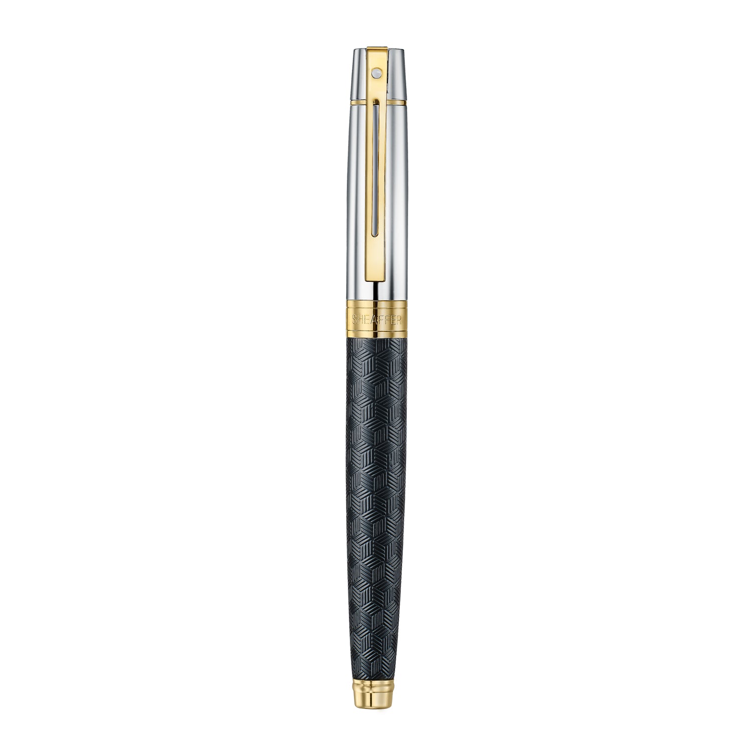 Sheaffer 300 Engraved Black Rollerball Pen with Chrome Cap and Gold Trims